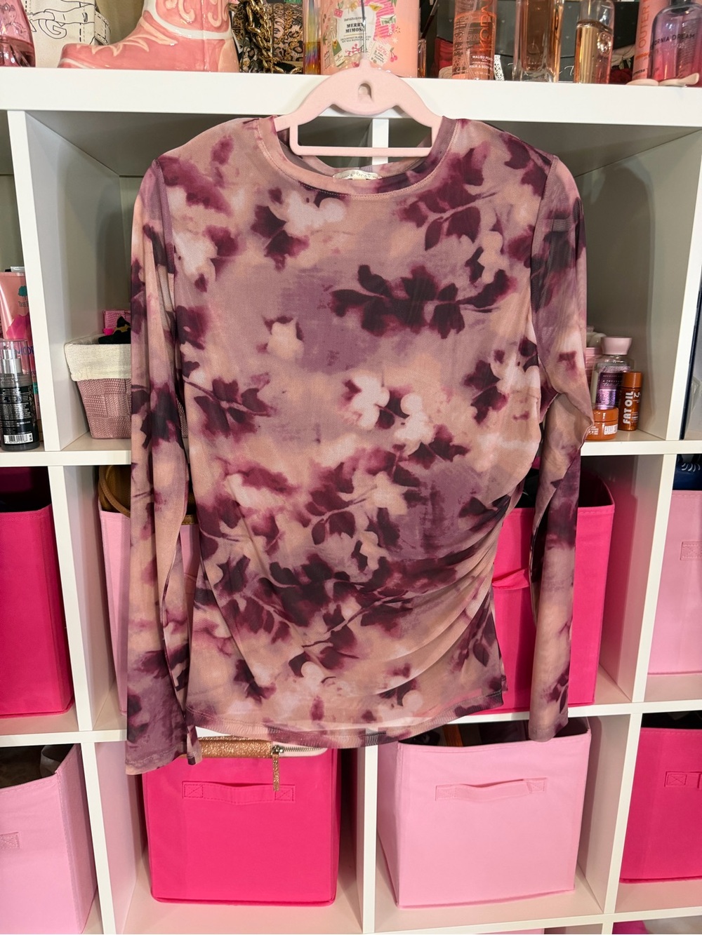 nine britton Mauve and Blush Tie-Dye Floral Long Sleeve Top